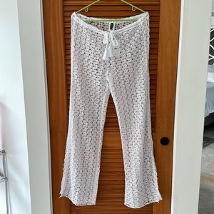 BECCA by Rebecca Virtue Crochet Swim Cover Up Pants White